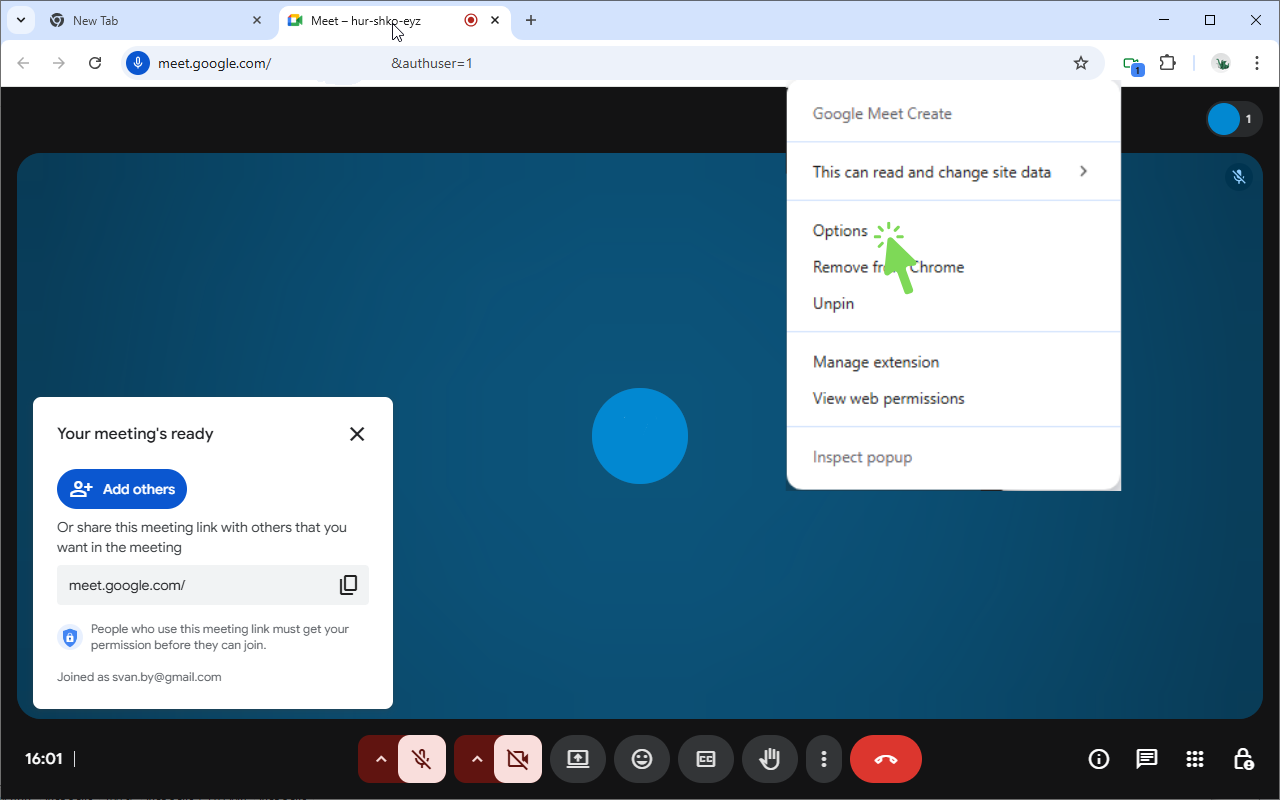 Opening options page via right-click